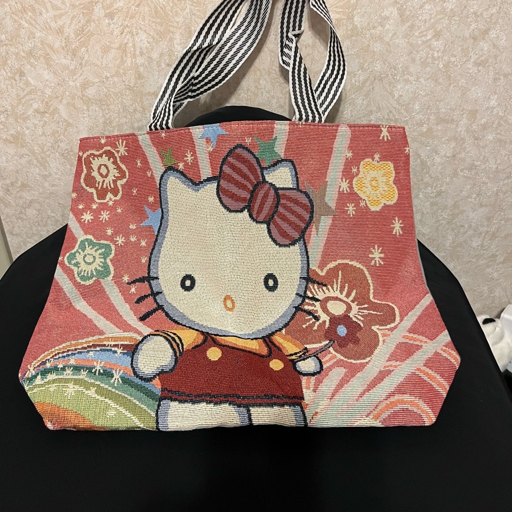 Disney Hello Kitty Coral Pink Patterned Canvas Tote